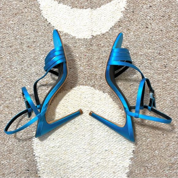 Tibi Vivian Satin Strappy Sandal Heels in Blue Orchid Size 7 - Picture 6 of 12
